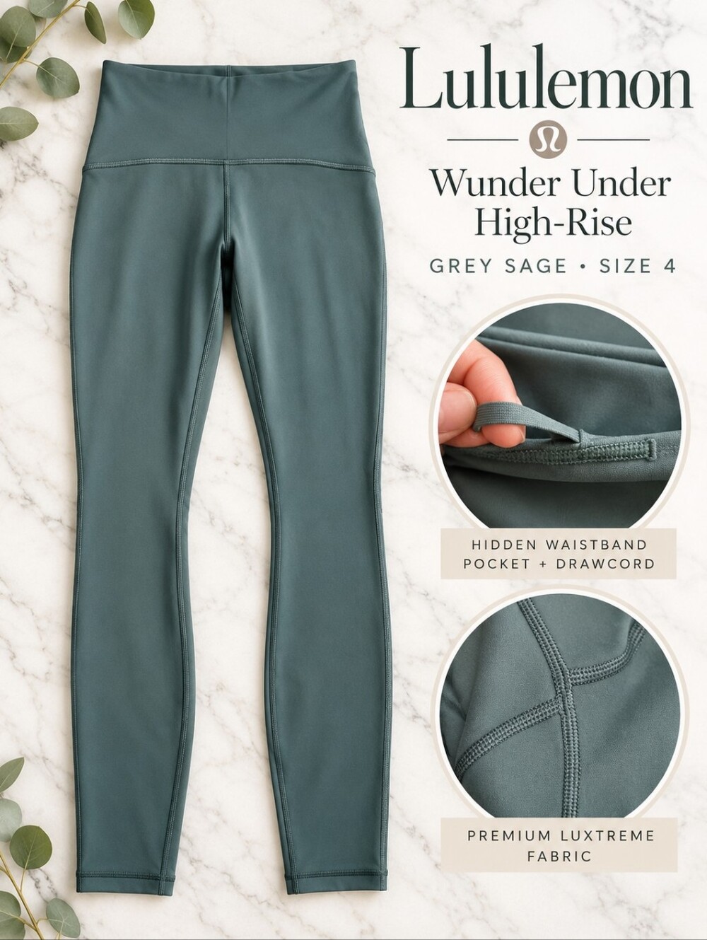 Lululemon Wunder Under High Rise 25" Luxtreme Leggings Grey Sage Size 4